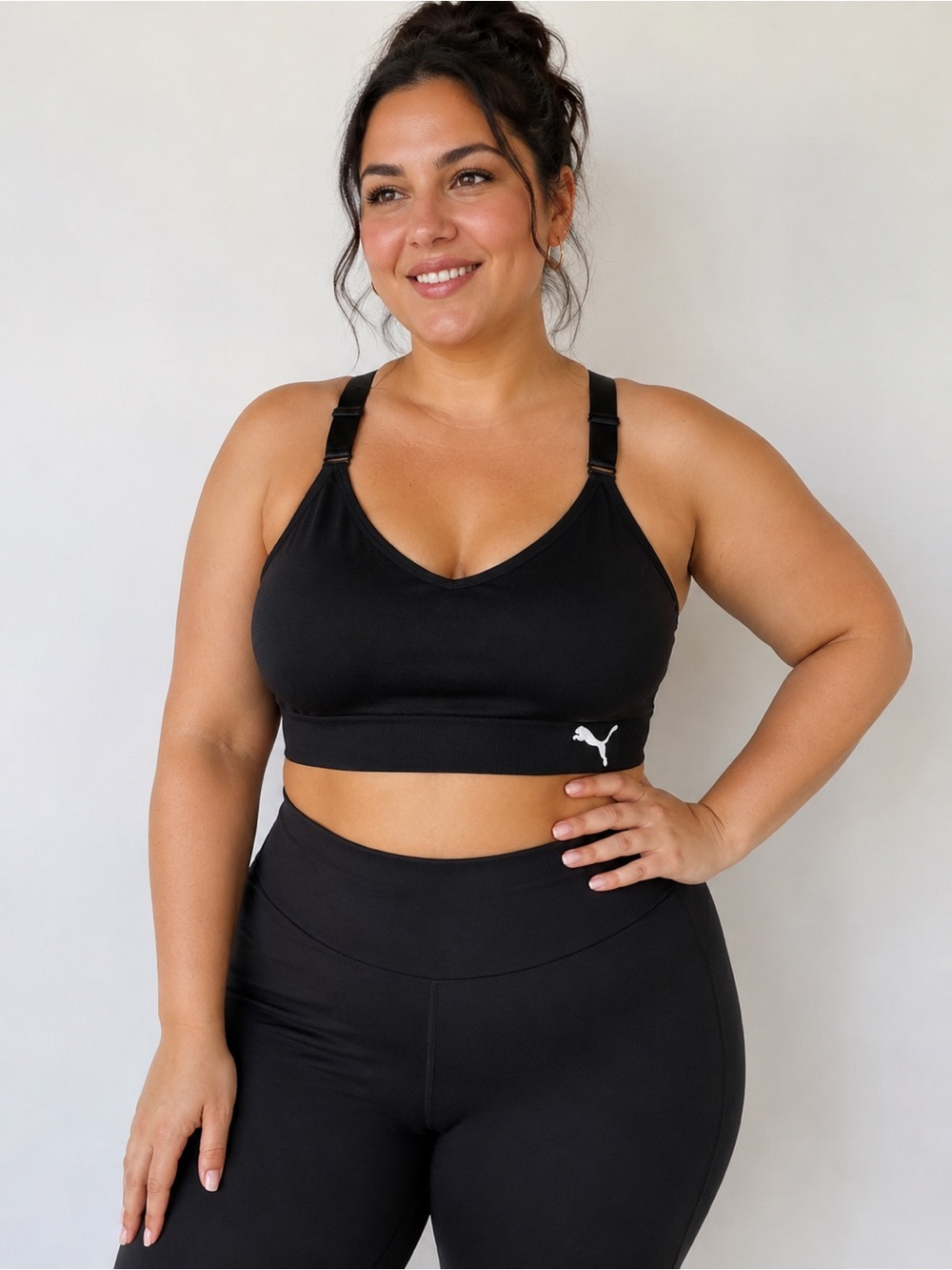 Puma Black Racerback Sports Bra | Size Large | Medium Support Activewear